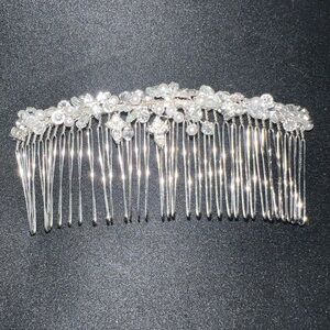 David's Bridal Silver Crystal and Pearl Floral Hair Comb